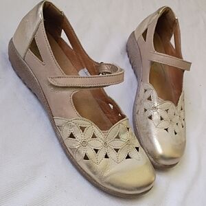 Naot Gold Floral Cutout Mary Jane Flats